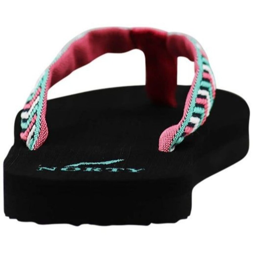 Norty Womens Black Chevron Flip Flop Sandals Size 6 With Red & Aqua Straps - Picture 4 of 8